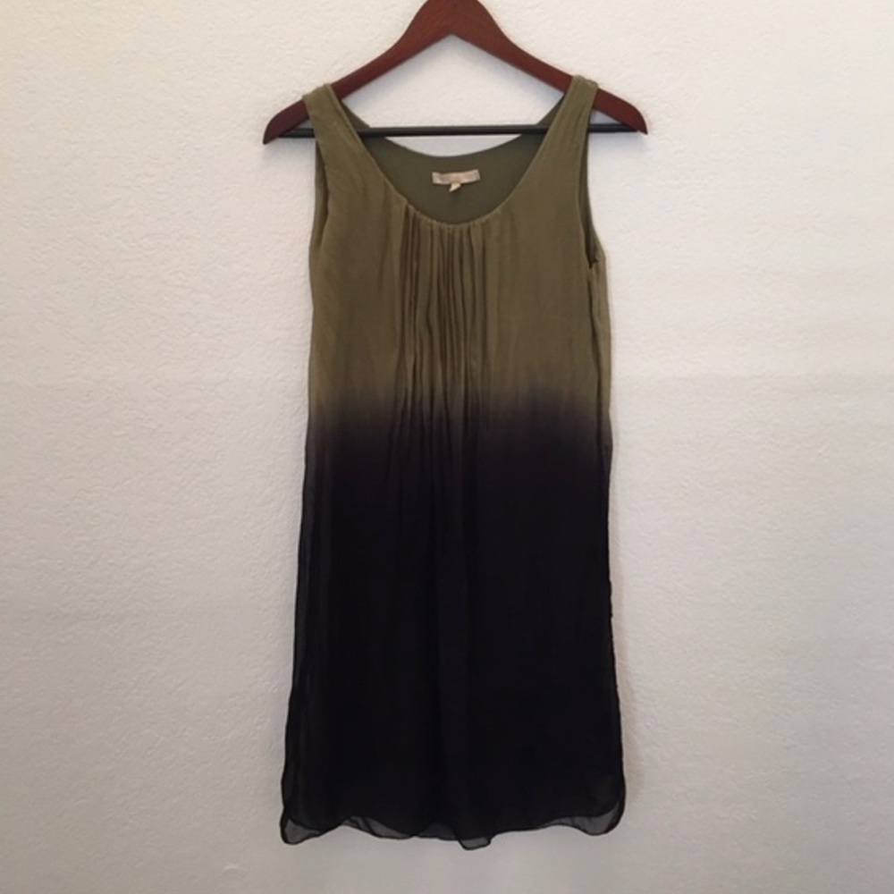 Prontomoda Giusy Italy Sleeveless Dress Medium Silk Lined Olive Green Black